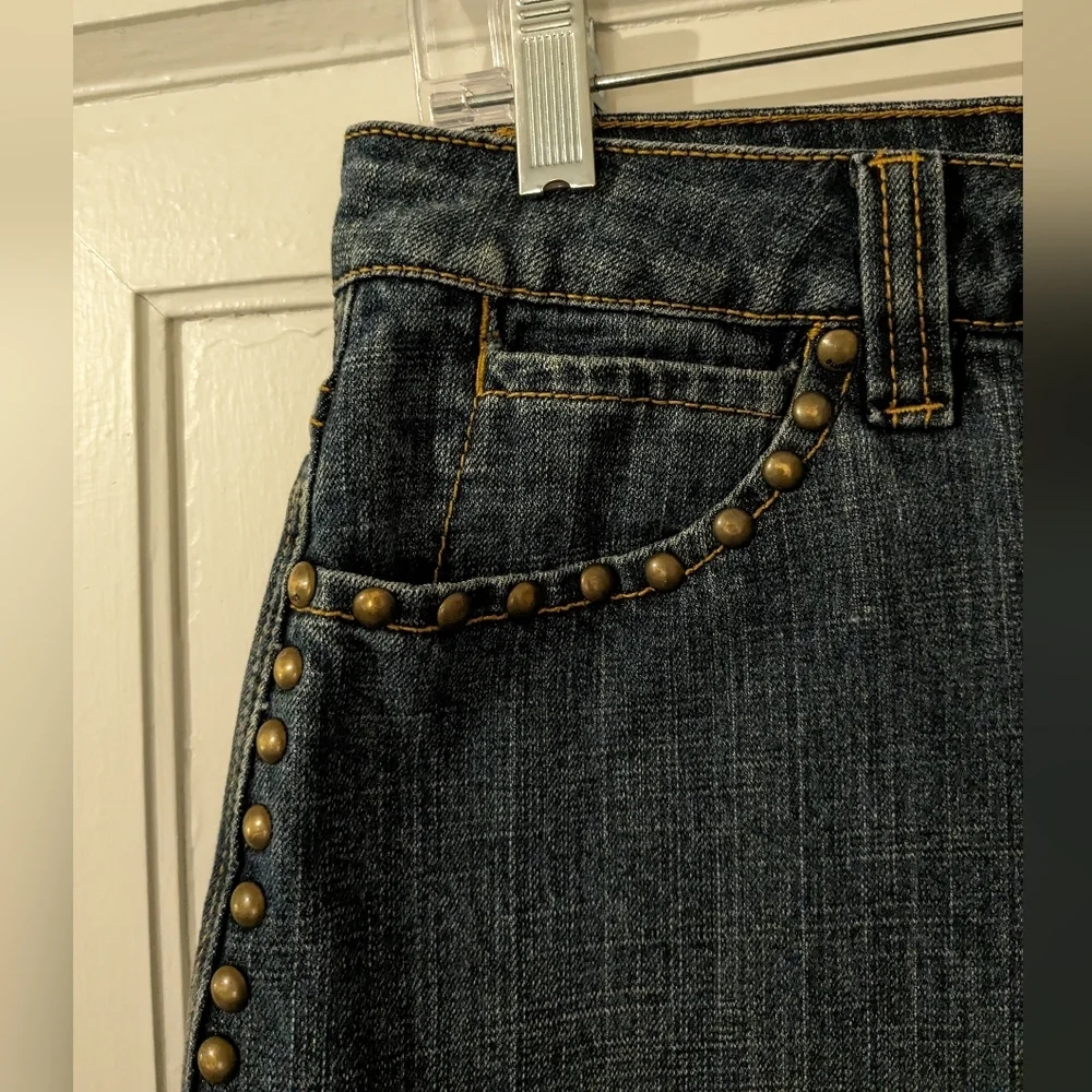 Vintage Studded Western Y2K 90s Mini Midi Denim Skirt Small size 4